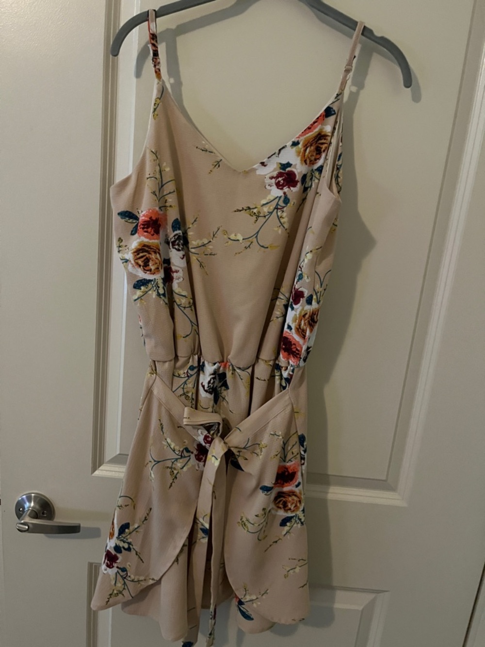 Grace Karin Beige Floral Spaghetti-Strap Mini Dress wrap coquette wedding